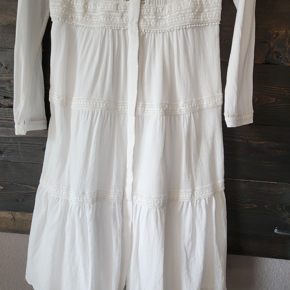 Burberry Brit Midi Maxi Tiered Dress White Size US 4 Long Sleeves Collared - Picture 5 of 16